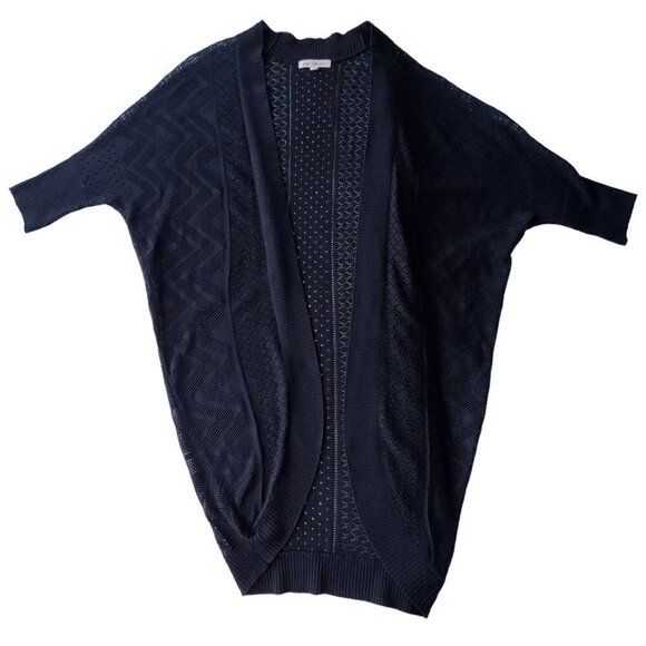 Longline Kimono Style Sleeve Open Cardigan Open Weave Black Size S - Picture 9 of 16